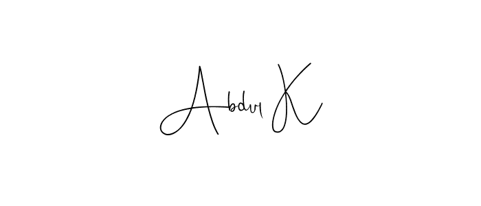 Also You can easily find your signature by using the search form. We will create Abdul K name handwritten signature images for you free of cost using Andilay-7BmLP sign style. Abdul K signature style 4 images and pictures png