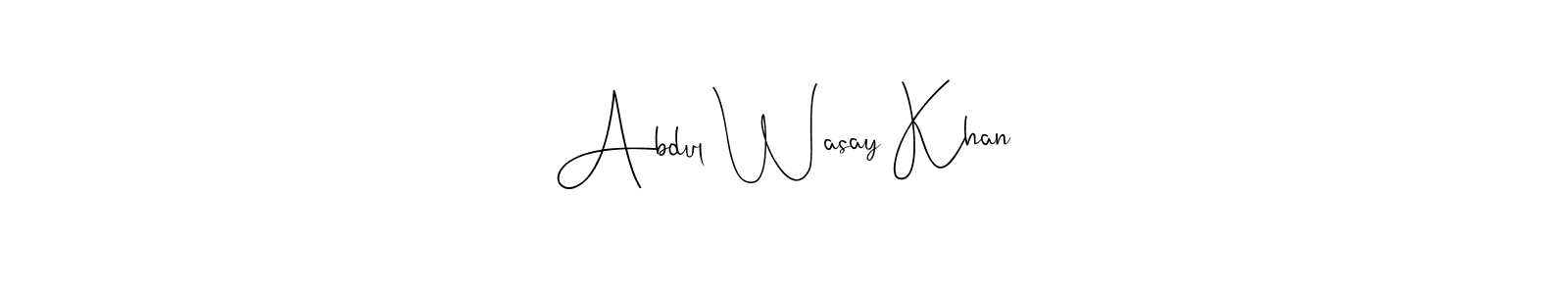 if you are searching for the best signature style for your name Abdul Wasay Khan. so please give up your signature search. here we have designed multiple signature styles  using Andilay-7BmLP. Abdul Wasay Khan signature style 4 images and pictures png