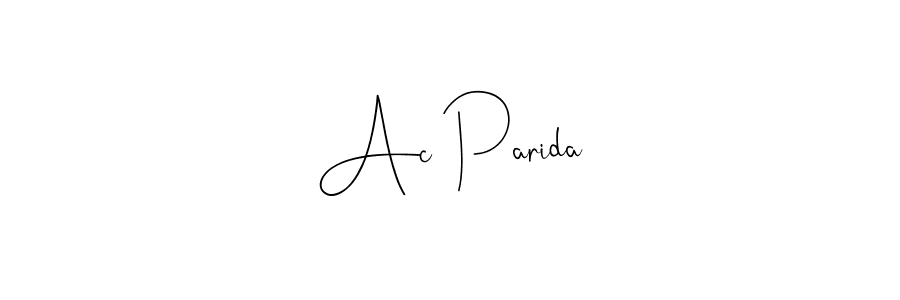 How to make Ac Parida name signature. Use Andilay-7BmLP style for creating short signs online. This is the latest handwritten sign. Ac Parida signature style 4 images and pictures png