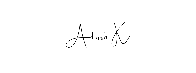 Use a signature maker to create a handwritten signature online. With this signature software, you can design (Andilay-7BmLP) your own signature for name Adarsh K. Adarsh K signature style 4 images and pictures png