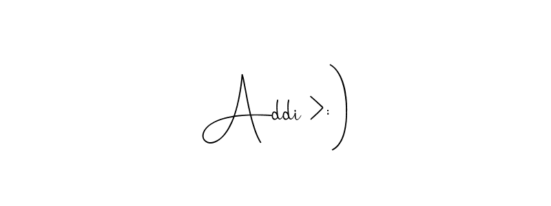 How to make Addi >:) name signature. Use Andilay-7BmLP style for creating short signs online. This is the latest handwritten sign. Addi >:) signature style 4 images and pictures png
