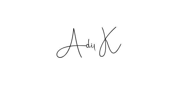 The best way (Andilay-7BmLP) to make a short signature is to pick only two or three words in your name. The name Adil K include a total of six letters. For converting this name. Adil K signature style 4 images and pictures png