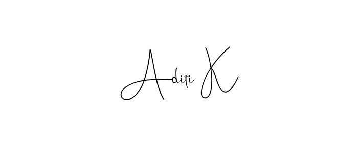 Also You can easily find your signature by using the search form. We will create Aditi K name handwritten signature images for you free of cost using Andilay-7BmLP sign style. Aditi K signature style 4 images and pictures png