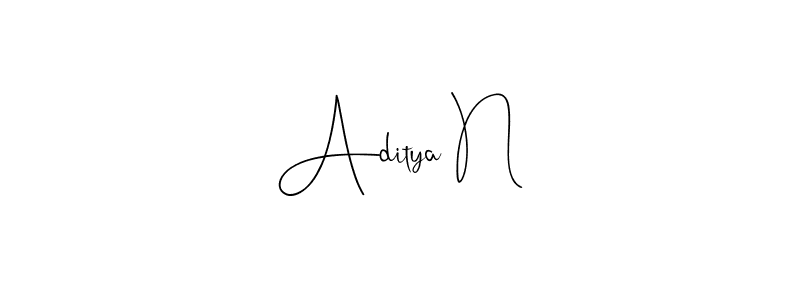 How to make Aditya N name signature. Use Andilay-7BmLP style for creating short signs online. This is the latest handwritten sign. Aditya N signature style 4 images and pictures png