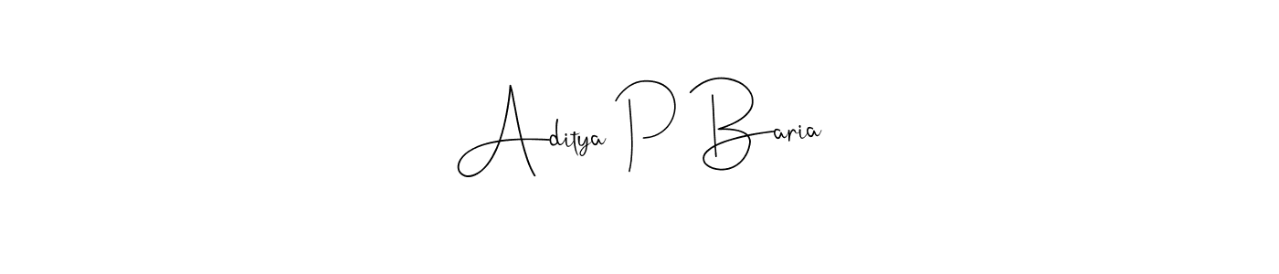 The best way (Andilay-7BmLP) to make a short signature is to pick only two or three words in your name. The name Aditya P Baria include a total of six letters. For converting this name. Aditya P Baria signature style 4 images and pictures png