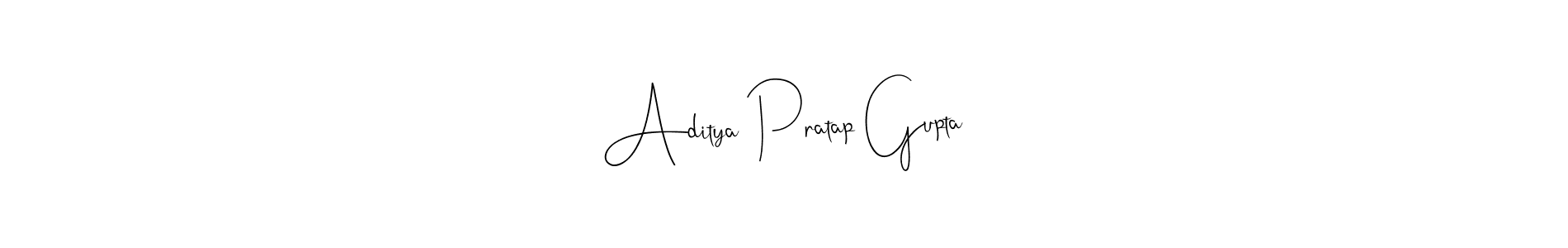 How to make Aditya Pratap Gupta name signature. Use Andilay-7BmLP style for creating short signs online. This is the latest handwritten sign. Aditya Pratap Gupta signature style 4 images and pictures png
