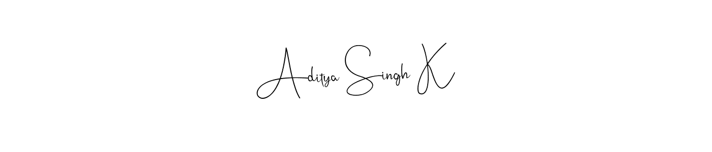 How to make Aditya Singh K name signature. Use Andilay-7BmLP style for creating short signs online. This is the latest handwritten sign. Aditya Singh K signature style 4 images and pictures png
