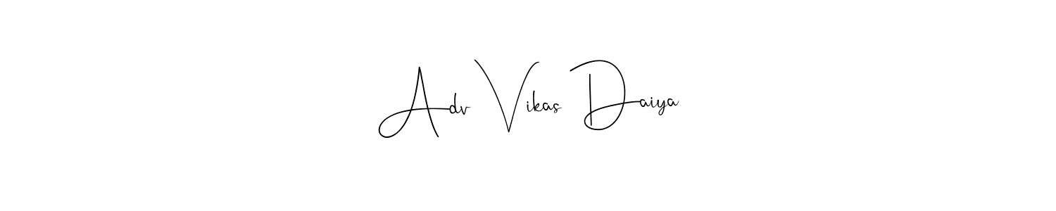 Also You can easily find your signature by using the search form. We will create Adv Vikas Daiya name handwritten signature images for you free of cost using Andilay-7BmLP sign style. Adv Vikas Daiya signature style 4 images and pictures png