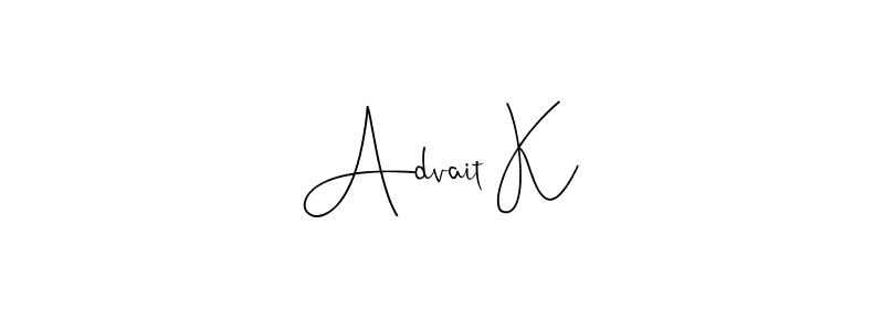 Use a signature maker to create a handwritten signature online. With this signature software, you can design (Andilay-7BmLP) your own signature for name Advait K. Advait K signature style 4 images and pictures png