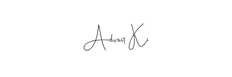 The best way (Andilay-7BmLP) to make a short signature is to pick only two or three words in your name. The name Advait K. include a total of six letters. For converting this name. Advait K. signature style 4 images and pictures png