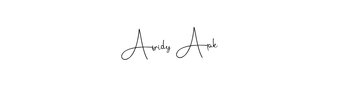 How to make Afridy Alak name signature. Use Andilay-7BmLP style for creating short signs online. This is the latest handwritten sign. Afridy Alak signature style 4 images and pictures png