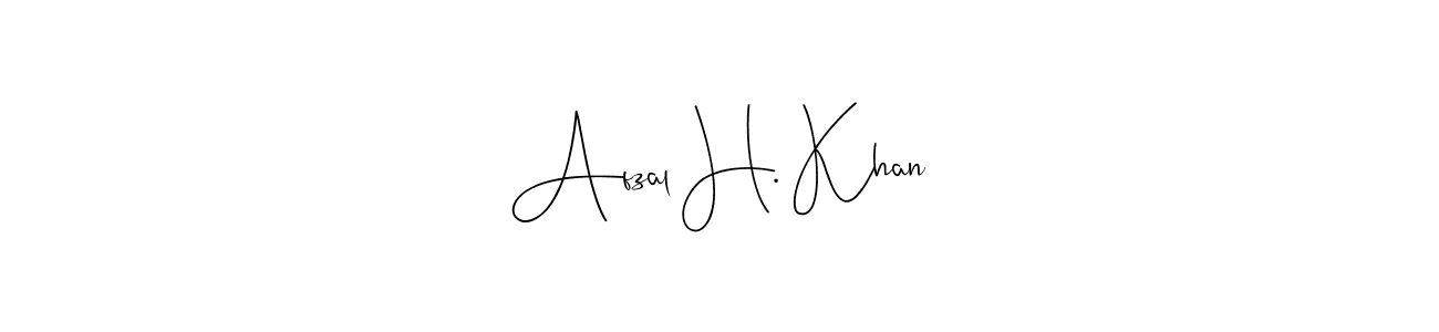 if you are searching for the best signature style for your name Afzal H. Khan. so please give up your signature search. here we have designed multiple signature styles  using Andilay-7BmLP. Afzal H. Khan signature style 4 images and pictures png