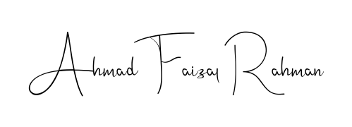 Discover how Ahmad Faizal Rahman looks in an executive cursive font (Andilay-7BmLP). Perfect for legal documents, invoices, and certificates. Ahmad Faizal Rahman signature style 4 images and pictures png