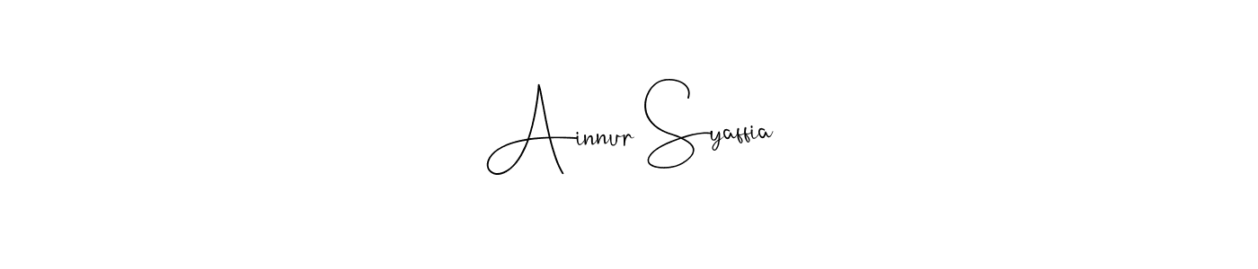 if you are searching for the best signature style for your name Ainnur Syaffia. so please give up your signature search. here we have designed multiple signature styles  using Andilay-7BmLP. Ainnur Syaffia signature style 4 images and pictures png
