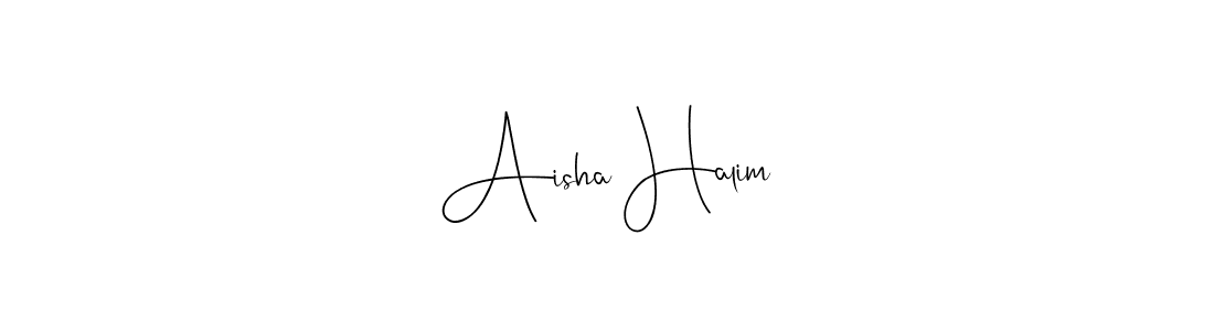 How to make Aisha Halim name signature. Use Andilay-7BmLP style for creating short signs online. This is the latest handwritten sign. Aisha Halim signature style 4 images and pictures png