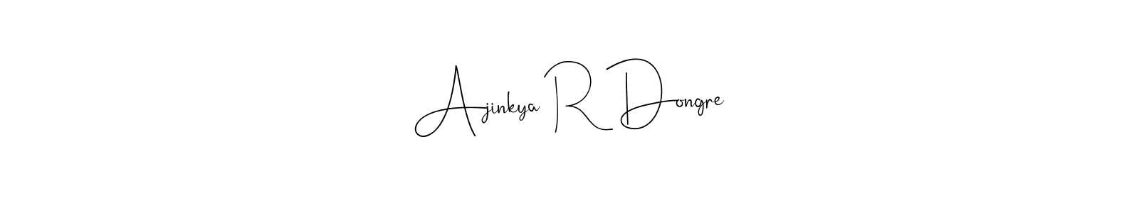 How to make Ajinkya R Dongre name signature. Use Andilay-7BmLP style for creating short signs online. This is the latest handwritten sign. Ajinkya R Dongre signature style 4 images and pictures png