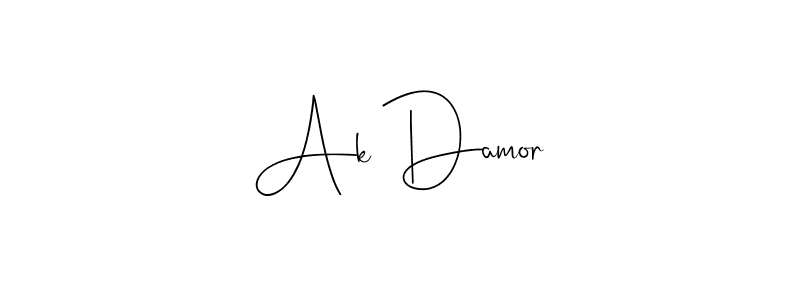 How to make Ak Damor name signature. Use Andilay-7BmLP style for creating short signs online. This is the latest handwritten sign. Ak Damor signature style 4 images and pictures png
