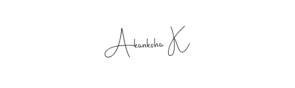 How to make Akanksha K name signature. Use Andilay-7BmLP style for creating short signs online. This is the latest handwritten sign. Akanksha K signature style 4 images and pictures png