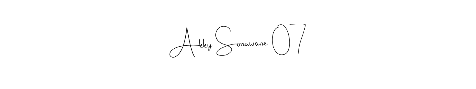 How to make Akky Sonawane 07 name signature. Use Andilay-7BmLP style for creating short signs online. This is the latest handwritten sign. Akky Sonawane 07 signature style 4 images and pictures png
