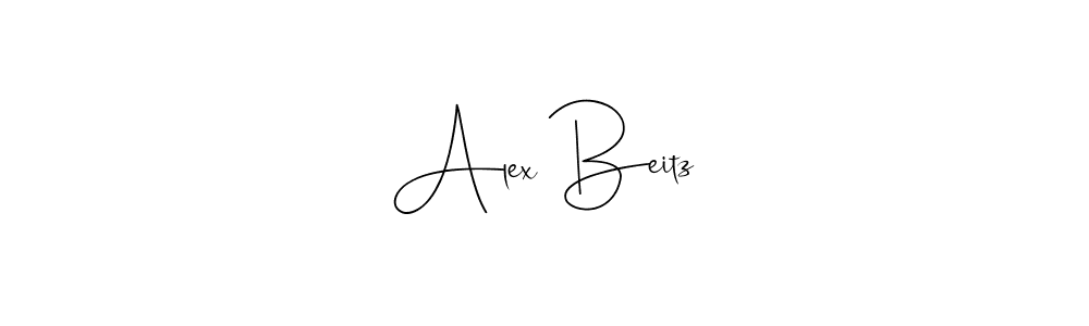 How to make Alex Beitz name signature. Use Andilay-7BmLP style for creating short signs online. This is the latest handwritten sign. Alex Beitz signature style 4 images and pictures png