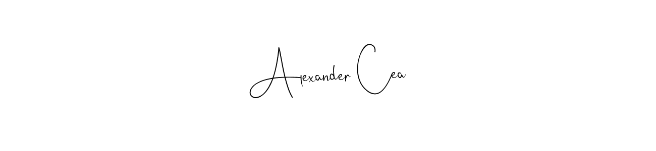 How to make Alexander Cea name signature. Use Andilay-7BmLP style for creating short signs online. This is the latest handwritten sign. Alexander Cea signature style 4 images and pictures png