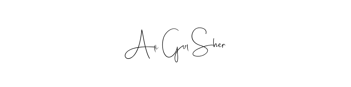 How to make Ali Gul Sher name signature. Use Andilay-7BmLP style for creating short signs online. This is the latest handwritten sign. Ali Gul Sher signature style 4 images and pictures png