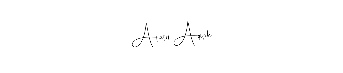 if you are searching for the best signature style for your name Aliatul Aqilah. so please give up your signature search. here we have designed multiple signature styles  using Andilay-7BmLP. Aliatul Aqilah signature style 4 images and pictures png