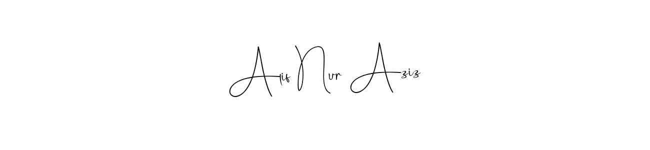 Similarly Andilay-7BmLP is the best handwritten signature design. Signature creator online .You can use it as an online autograph creator for name Alif Nur Aziz. Alif Nur Aziz signature style 4 images and pictures png