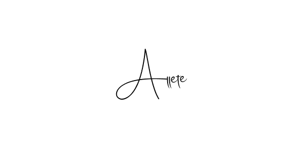 Make a beautiful signature design for name Allete. With this signature (Andilay-7BmLP) style, you can create a handwritten signature for free. Allete signature style 4 images and pictures png