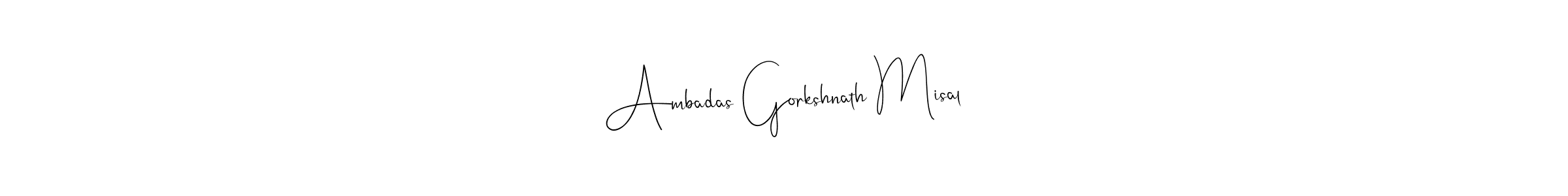 How to make Ambadas Gorkshnath Misal name signature. Use Andilay-7BmLP style for creating short signs online. This is the latest handwritten sign. Ambadas Gorkshnath Misal signature style 4 images and pictures png