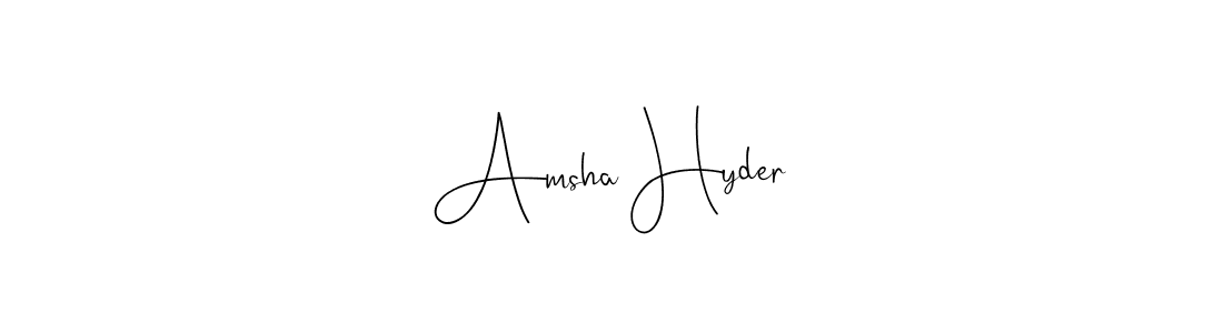 How to make Amsha Hyder name signature. Use Andilay-7BmLP style for creating short signs online. This is the latest handwritten sign. Amsha Hyder signature style 4 images and pictures png