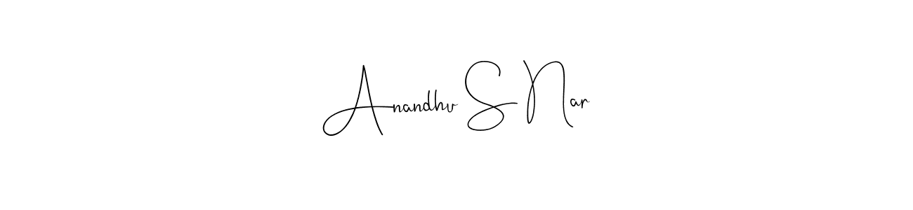 Also You can easily find your signature by using the search form. We will create Anandhu S Nar name handwritten signature images for you free of cost using Andilay-7BmLP sign style. Anandhu S Nar signature style 4 images and pictures png