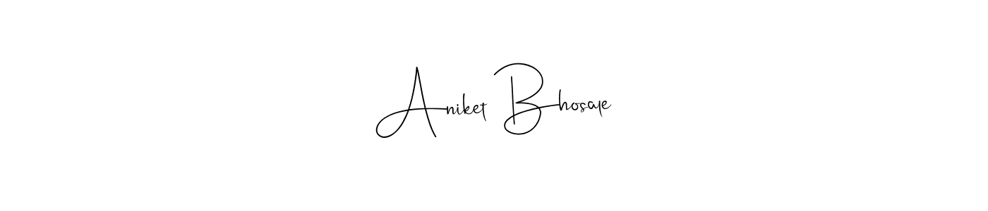 How to make Aniket Bhosale name signature. Use Andilay-7BmLP style for creating short signs online. This is the latest handwritten sign. Aniket Bhosale signature style 4 images and pictures png