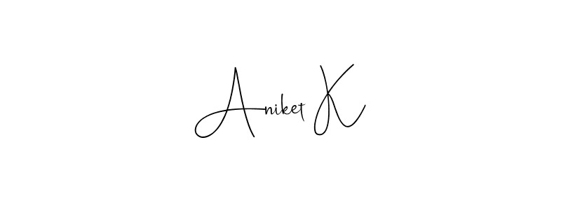 How to make Aniket K name signature. Use Andilay-7BmLP style for creating short signs online. This is the latest handwritten sign. Aniket K signature style 4 images and pictures png