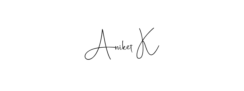 Also we have Aniket K name is the best signature style. Create professional handwritten signature collection using Andilay-7BmLP autograph style. Aniket K signature style 4 images and pictures png