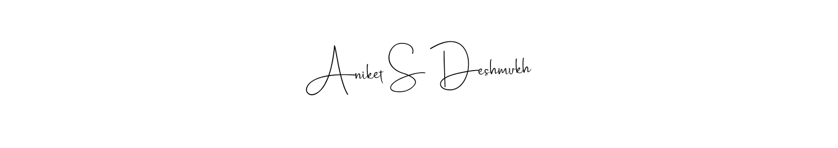 This is the best signature style for the Aniket S Deshmukh name. Also you like these signature font (Andilay-7BmLP). Mix name signature. Aniket S Deshmukh signature style 4 images and pictures png