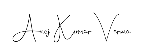 A sleek calligraphic signature for name Anoj Kumar Verma utilizing Andilay-7BmLP styling. Great for adding personal signatures to photos and art. Anoj Kumar Verma signature style 4 images and pictures png