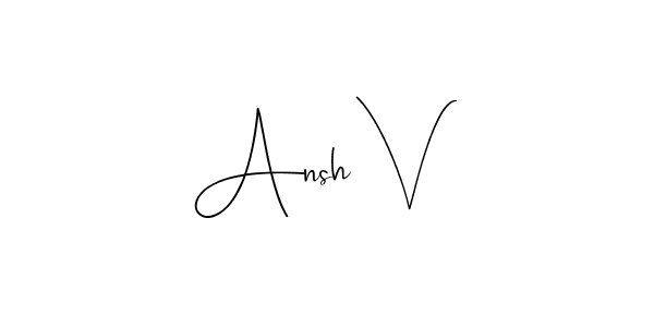if you are searching for the best signature style for your name Ansh V. so please give up your signature search. here we have designed multiple signature styles  using Andilay-7BmLP. Ansh V signature style 4 images and pictures png
