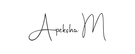 Create an unforgettable impression when signing with Apeksha M name styled in Andilay-7BmLP typography. 100% free online generator. Apeksha M signature style 4 images and pictures png