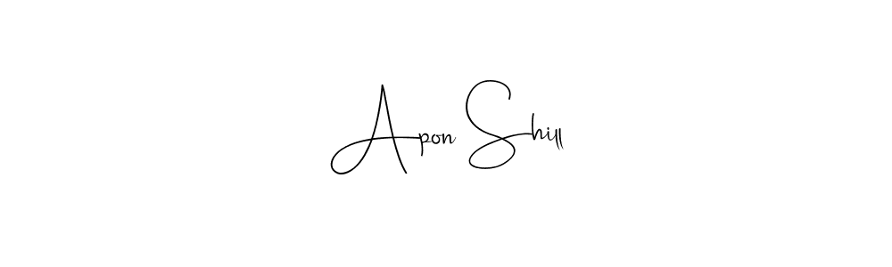 You can use this online signature creator to create a handwritten signature for the name Apon Shill. This is the best online autograph maker. Apon Shill signature style 4 images and pictures png