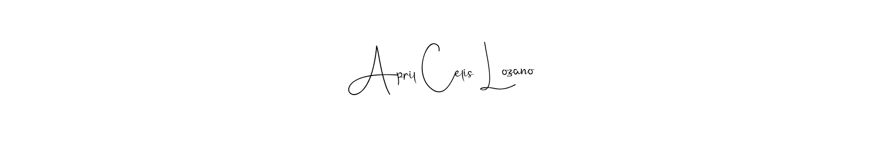 How to make April Celis Lozano name signature. Use Andilay-7BmLP style for creating short signs online. This is the latest handwritten sign. April Celis Lozano signature style 4 images and pictures png