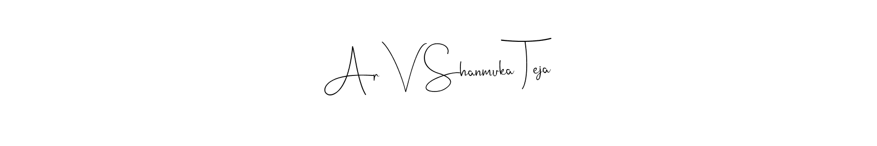 The best way (Andilay-7BmLP) to make a short signature is to pick only two or three words in your name. The name Ar V Shanmuka Teja include a total of six letters. For converting this name. Ar V Shanmuka Teja signature style 4 images and pictures png