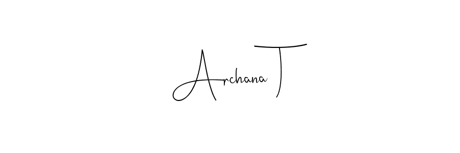 How to make Archana T name signature. Use Andilay-7BmLP style for creating short signs online. This is the latest handwritten sign. Archana T signature style 4 images and pictures png
