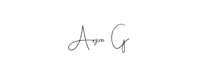 How to make Arjun  G name signature. Use Andilay-7BmLP style for creating short signs online. This is the latest handwritten sign. Arjun  G signature style 4 images and pictures png