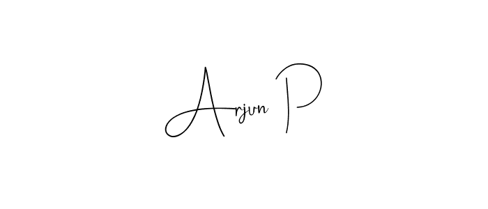 How to make Arjun P name signature. Use Andilay-7BmLP style for creating short signs online. This is the latest handwritten sign. Arjun P signature style 4 images and pictures png
