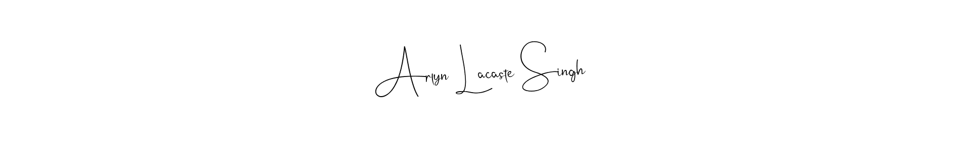 Andilay-7BmLP is a professional signature style that is perfect for those who want to add a touch of class to their signature. It is also a great choice for those who want to make their signature more unique. Get Arlyn Lacaste Singh name to fancy signature for free. Arlyn Lacaste Singh signature style 4 images and pictures png