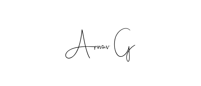 The best way (Andilay-7BmLP) to make a short signature is to pick only two or three words in your name. The name Arnav G include a total of six letters. For converting this name. Arnav G signature style 4 images and pictures png