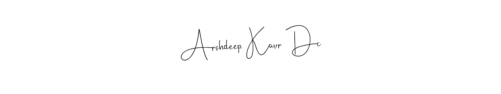 Andilay-7BmLP is a professional signature style that is perfect for those who want to add a touch of class to their signature. It is also a great choice for those who want to make their signature more unique. Get Arshdeep Kaur Dc name to fancy signature for free. Arshdeep Kaur Dc signature style 4 images and pictures png