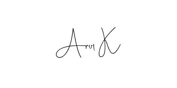 Andilay-7BmLP is a professional signature style that is perfect for those who want to add a touch of class to their signature. It is also a great choice for those who want to make their signature more unique. Get Arul K name to fancy signature for free. Arul K signature style 4 images and pictures png