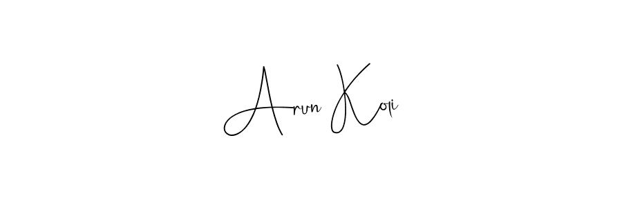 Also You can easily find your signature by using the search form. We will create Arun Koli name handwritten signature images for you free of cost using Andilay-7BmLP sign style. Arun Koli signature style 4 images and pictures png